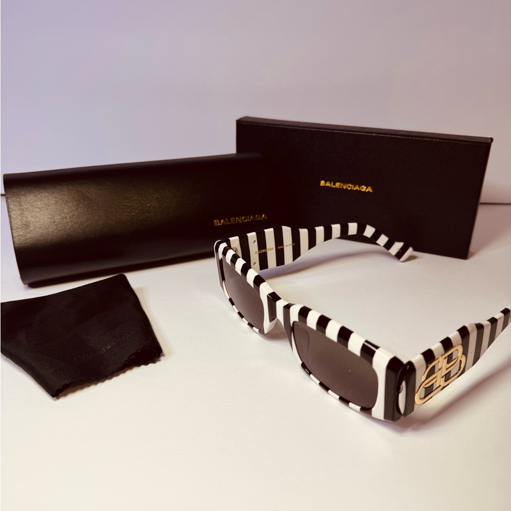 Rare BALENCIAGA black and white striped sunglasses